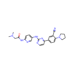 CN(C)CC(=O)Nc1ccc(Nc2nccc(-c3ccc(N4CCCC4)c(C#N)c3)n2)cn1 ZINC000143502956