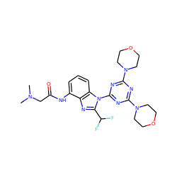 CN(C)CC(=O)Nc1cccc2c1nc(C(F)F)n2-c1nc(N2CCOCC2)nc(N2CCOCC2)n1 ZINC000068246375