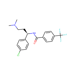 CN(C)CC[C@@H](NC(=O)c1ccc(C(F)(F)F)cc1)c1ccc(Cl)cc1 ZINC000013684633