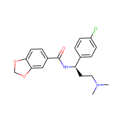 CN(C)CC[C@@H](NC(=O)c1ccc2c(c1)OCO2)c1ccc(Cl)cc1 ZINC000013684722