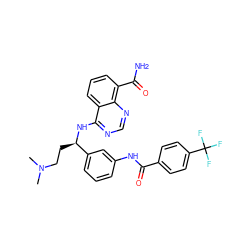 CN(C)CC[C@@H](Nc1ncnc2c(C(N)=O)cccc12)c1cccc(NC(=O)c2ccc(C(F)(F)F)cc2)c1 ZINC000114349938