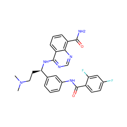 CN(C)CC[C@@H](Nc1ncnc2c(C(N)=O)cccc12)c1cccc(NC(=O)c2ccc(F)cc2F)c1 ZINC000114348705