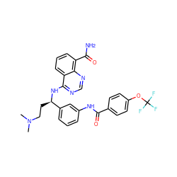 CN(C)CC[C@@H](Nc1ncnc2c(C(N)=O)cccc12)c1cccc(NC(=O)c2ccc(OC(F)(F)F)cc2)c1 ZINC000114345085