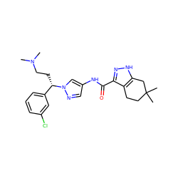 CN(C)CC[C@@H](c1cccc(Cl)c1)n1cc(NC(=O)c2n[nH]c3c2CCC(C)(C)C3)cn1 ZINC000143848235