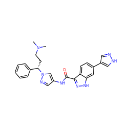 CN(C)CC[C@@H](c1ccccc1)n1cc(NC(=O)c2n[nH]c3cc(-c4cn[nH]c4)ccc23)cn1 ZINC000098208324