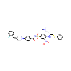 CN(C)CC[C@H](CSc1ccccc1)Nc1ccc(S(=O)(=O)NC(=O)c2ccc(N3CCC(=Cc4ccccc4F)CC3)cc2)cc1[N+](=O)[O-] ZINC000029464843