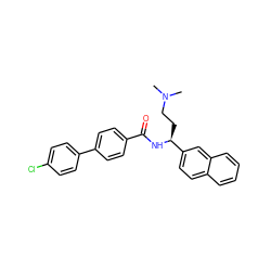 CN(C)CC[C@H](NC(=O)c1ccc(-c2ccc(Cl)cc2)cc1)c1ccc2ccccc2c1 ZINC000045285006