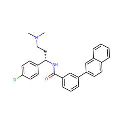 CN(C)CC[C@H](NC(=O)c1cccc(-c2ccc3ccccc3c2)c1)c1ccc(Cl)cc1 ZINC000045286711