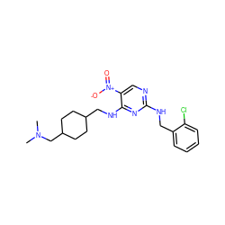 CN(C)CC1CCC(CNc2nc(NCc3ccccc3Cl)ncc2[N+](=O)[O-])CC1 ZINC000028898815