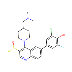 CN(C)CC1CCN(c2c([S@+](C)[O-])cnc3ccc(-c4cc(F)c(O)c(Cl)c4)cc23)CC1 ZINC000203982320