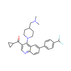 CN(C)CC1CCN(c2c(C(=O)C3CC3)cnc3ccc(-c4ccc(C(F)F)cc4)cc23)CC1 ZINC000114035055