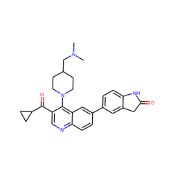 CN(C)CC1CCN(c2c(C(=O)C3CC3)cnc3ccc(-c4ccc5c(c4)CC(=O)N5)cc23)CC1 ZINC000203987132