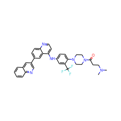 CN(C)CCC(=O)N1CCN(c2ccc(Nc3ccnc4ccc(-c5cnc6ccccc6c5)cc34)cc2C(F)(F)F)CC1 ZINC000064539866