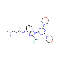 CN(C)CCC(=O)Nc1cccc2c1nc(C(F)F)n2-c1nc(N2CCOCC2)nc(N2CCOCC2)n1 ZINC000096271514