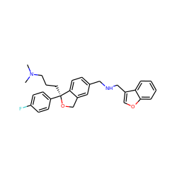 CN(C)CCC[C@@]1(c2ccc(F)cc2)OCc2cc(CNCc3coc4ccccc34)ccc21 ZINC000103245936