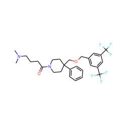 CN(C)CCCC(=O)N1CCC(COCc2cc(C(F)(F)F)cc(C(F)(F)F)c2)(c2ccccc2)CC1 ZINC000013781995