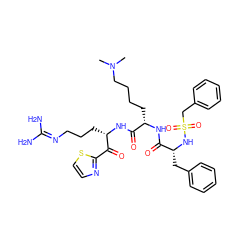 CN(C)CCCC[C@H](NC(=O)[C@@H](Cc1ccccc1)NS(=O)(=O)Cc1ccccc1)C(=O)N[C@@H](CCCN=C(N)N)C(=O)c1nccs1 ZINC000027330129