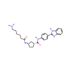 CN(C)CCCCCC(=O)N[C@H]1CC[C@@H](C(=O)N(C)c2ccc(-c3nc4ccccc4n3C)cc2)C1 ZINC000072126105