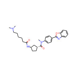 CN(C)CCCCCC(=O)N[C@H]1CC[C@@H](C(=O)N(C)c2ccc(-c3nc4ccccc4o3)cc2)C1 ZINC000072126089