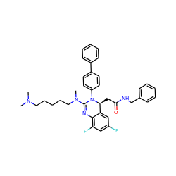 CN(C)CCCCCN(C)C1=Nc2c(F)cc(F)cc2[C@H](CC(=O)NCc2ccccc2)N1c1ccc(-c2ccccc2)cc1 ZINC001772649956