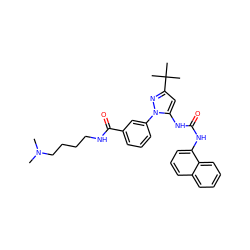 CN(C)CCCCNC(=O)c1cccc(-n2nc(C(C)(C)C)cc2NC(=O)Nc2cccc3ccccc23)c1 ZINC000063540245