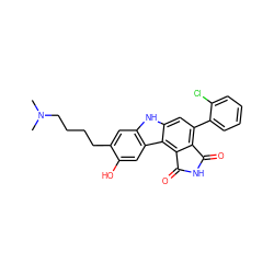 CN(C)CCCCc1cc2[nH]c3cc(-c4ccccc4Cl)c4c(c3c2cc1O)C(=O)NC4=O ZINC000029126992