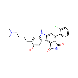 CN(C)CCCCc1cc2c(cc1O)c1c3c(c(-c4ccccc4Cl)cc1n2C)C(=O)NC3=O ZINC000029126893