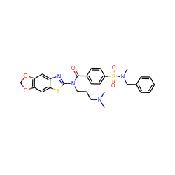 CN(C)CCCN(C(=O)c1ccc(S(=O)(=O)N(C)Cc2ccccc2)cc1)c1nc2cc3c(cc2s1)OCO3 ZINC000038139140