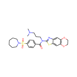 CN(C)CCCN(C(=O)c1ccc(S(=O)(=O)N2CCCCCC2)cc1)c1nc2cc3c(cc2s1)OCCO3 ZINC000038139133