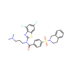 CN(C)CCCN(C(=O)c1ccc(S(=O)(=O)N2CCc3ccccc3C2)cc1)c1nc2c(F)cc(F)cc2s1 ZINC000038139104