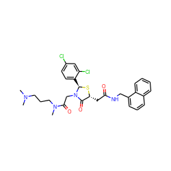 CN(C)CCCN(C)C(=O)CN1C(=O)[C@@H](CC(=O)NCc2cccc3ccccc23)S[C@@H]1c1ccc(Cl)cc1Cl ZINC000029389336