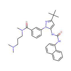 CN(C)CCCN(C)C(=O)c1cccc(-n2nc(C(C)(C)C)cc2NC(=O)Nc2cccc3ccccc23)c1 ZINC000063540249