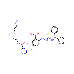 CN(C)CCCN(C)CCNC(=O)[C@@H]1CCCN1S(=O)(=O)c1ccc(NNC(=S)NC(c2ccccc2)c2ccccc2)c([N+](=O)[O-])c1 ZINC000026256955