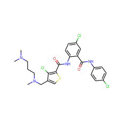 CN(C)CCCN(C)Cc1csc(C(=O)Nc2ccc(Cl)cc2C(=O)Nc2ccc(Cl)cc2)c1Cl ZINC000014963738