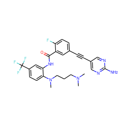 CN(C)CCCN(C)c1ccc(C(F)(F)F)cc1NC(=O)c1cc(C#Cc2cnc(N)nc2)ccc1F ZINC000014957141