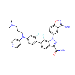 CN(C)CCCN(c1ccncc1)c1ccc(-c2ccc3c(C(N)=O)nn(-c4ccc5onc(N)c5c4)c3c2F)c(F)c1 ZINC000028964314