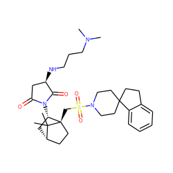 CN(C)CCCN[C@@H]1CC(=O)N([C@H]2C[C@H]3CC[C@]2(CS(=O)(=O)N2CCC4(CCc5ccccc54)CC2)C3(C)C)C1=O ZINC000028228547