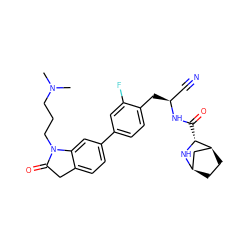 CN(C)CCCN1C(=O)Cc2ccc(-c3ccc(C[C@@H](C#N)NC(=O)[C@H]4N[C@@H]5CC[C@H]4C5)c(F)c3)cc21 ZINC000220832357