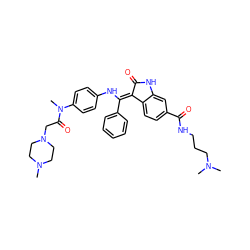 CN(C)CCCNC(=O)c1ccc2c(c1)NC(=O)/C2=C(\Nc1ccc(N(C)C(=O)CN2CCN(C)CC2)cc1)c1ccccc1 ZINC001772590551