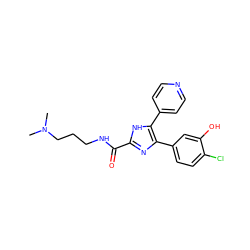 CN(C)CCCNC(=O)c1nc(-c2ccc(Cl)c(O)c2)c(-c2ccncc2)[nH]1 ZINC000028563473