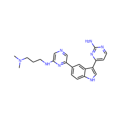 CN(C)CCCNc1cncc(-c2ccc3[nH]cc(-c4ccnc(N)n4)c3c2)n1 ZINC000169348287