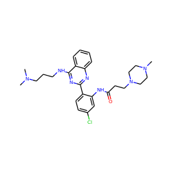 CN(C)CCCNc1nc(-c2ccc(Cl)cc2NC(=O)CCN2CCN(C)CC2)nc2ccccc12 ZINC000095562373