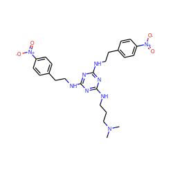 CN(C)CCCNc1nc(NCCc2ccc([N+](=O)[O-])cc2)nc(NCCc2ccc([N+](=O)[O-])cc2)n1 ZINC000073200556