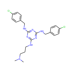 CN(C)CCCNc1nc(NCc2ccc(Cl)cc2)nc(NCc2ccc(Cl)cc2)n1 ZINC000073200513