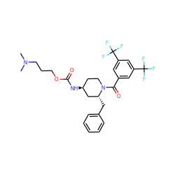 CN(C)CCCOC(=O)N[C@H]1CCN(C(=O)c2cc(C(F)(F)F)cc(C(F)(F)F)c2)[C@H](Cc2ccccc2)C1 ZINC000003946471