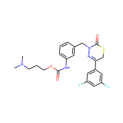 CN(C)CCCOC(=O)Nc1cccc(CN2N=C(c3cc(F)cc(F)c3)CSC2=O)c1 ZINC000137109113