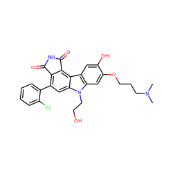 CN(C)CCCOc1cc2c(cc1O)c1c3c(c(-c4ccccc4Cl)cc1n2CCO)C(=O)NC3=O ZINC000029127076