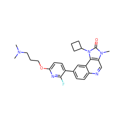 CN(C)CCCOc1ccc(-c2ccc3ncc4c(c3c2)n(C2CCC2)c(=O)n4C)c(F)n1 ZINC001772651967