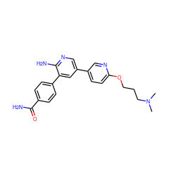 CN(C)CCCOc1ccc(-c2cnc(N)c(-c3ccc(C(N)=O)cc3)c2)cn1 ZINC000045347155