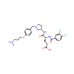 CN(C)CCCOc1ccc(CN2CC[C@H](NC(=O)[C@H](CCC(=O)O)NC(=O)c3ccc(Cl)c(Cl)c3)C2)cc1 ZINC000028475901